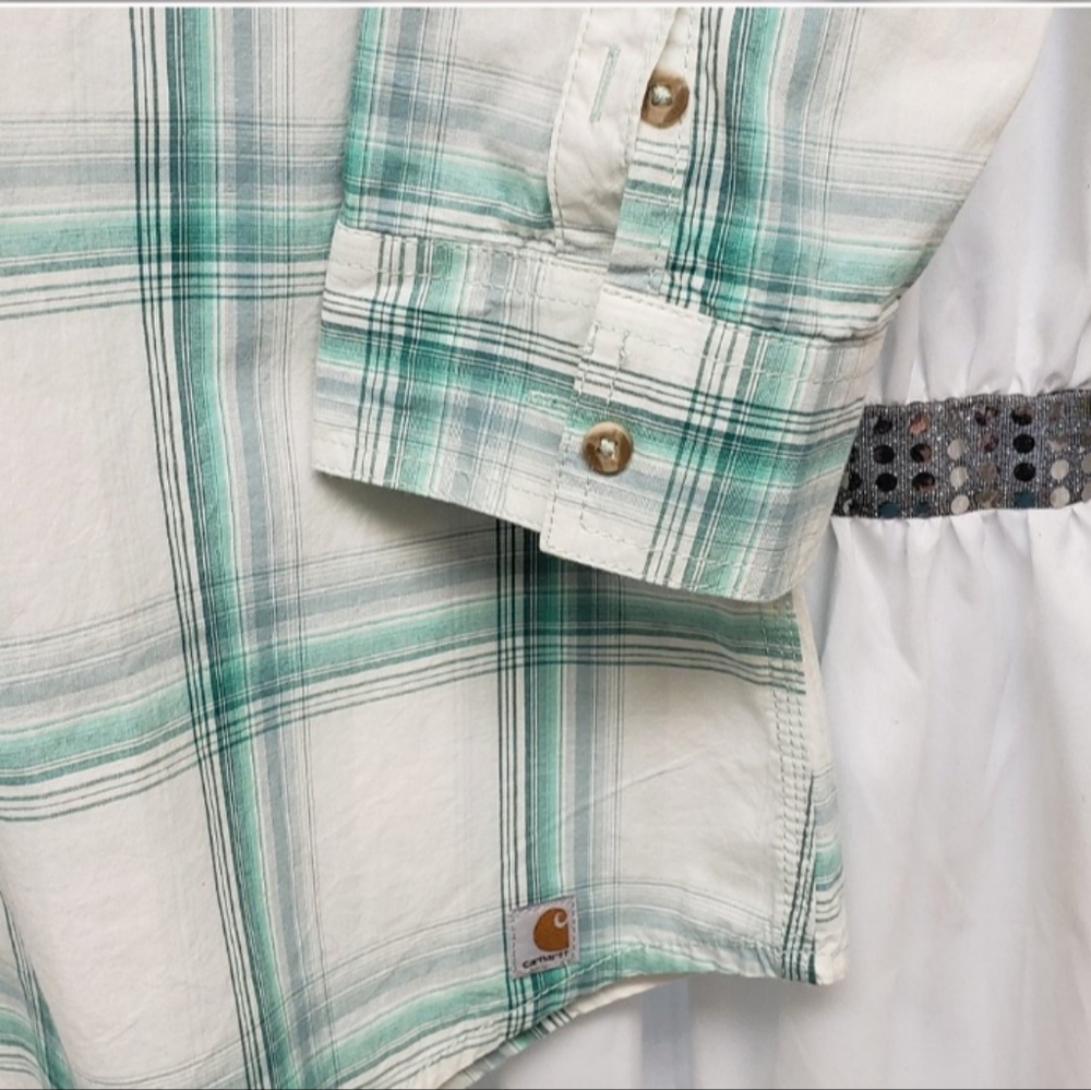 Carhartt White and Green Plaid Shirt
